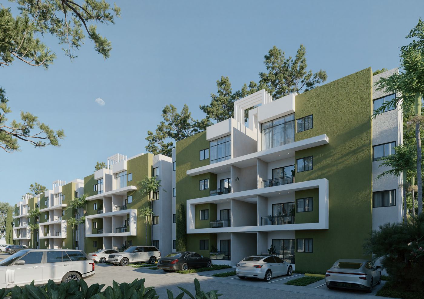 Fachada del Edificio B en Caney Oriental, apartamentos de 3 habitaciones