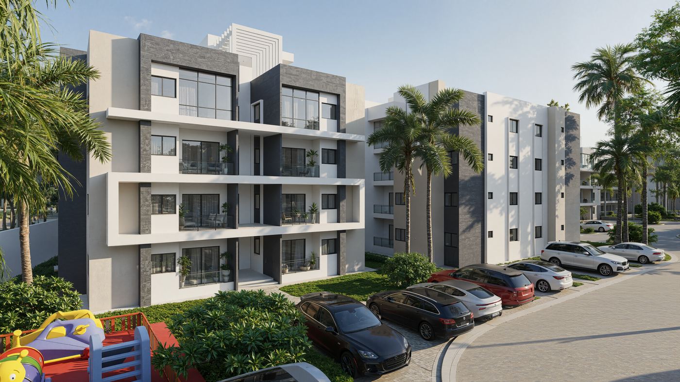 Fachada del Edificio E en Caney Oriental, apartamentos de 2 habitaciones