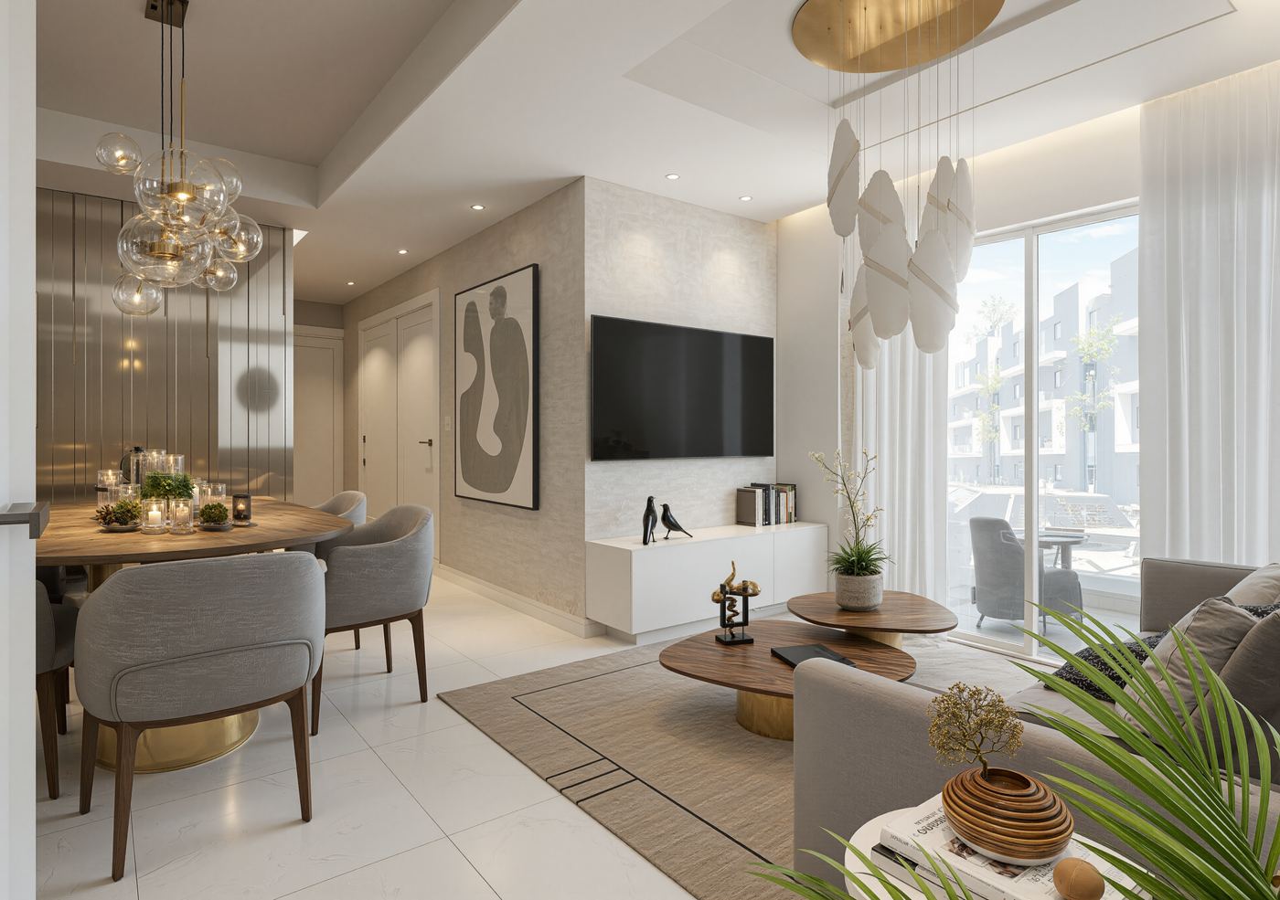Interior de sala y comedor de un apartamento en Caney Oriental, con iluminación natural
